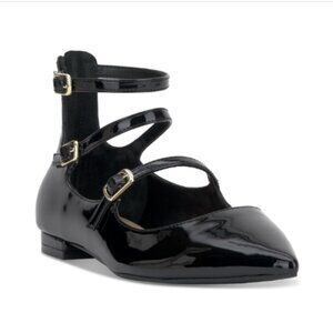 I.n.c. International Concepts Valan Triple-Strapped Flats Black Patent 6.5 NWOB